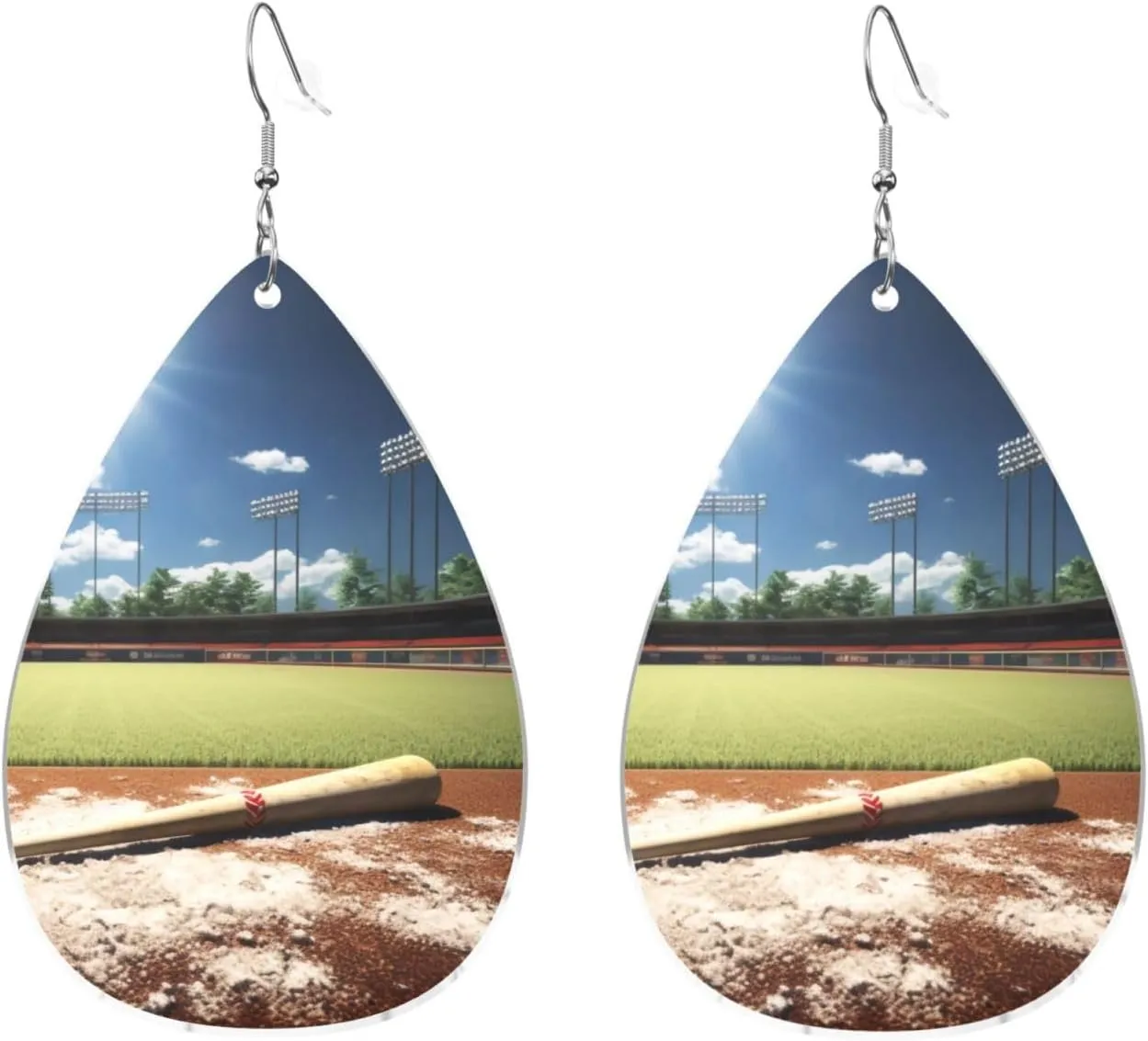Stylish Drop-Shaped Acrylic Earrings Lightweight Printed Teardrop Dangle Earrings for Women (Baseball Sports Field)