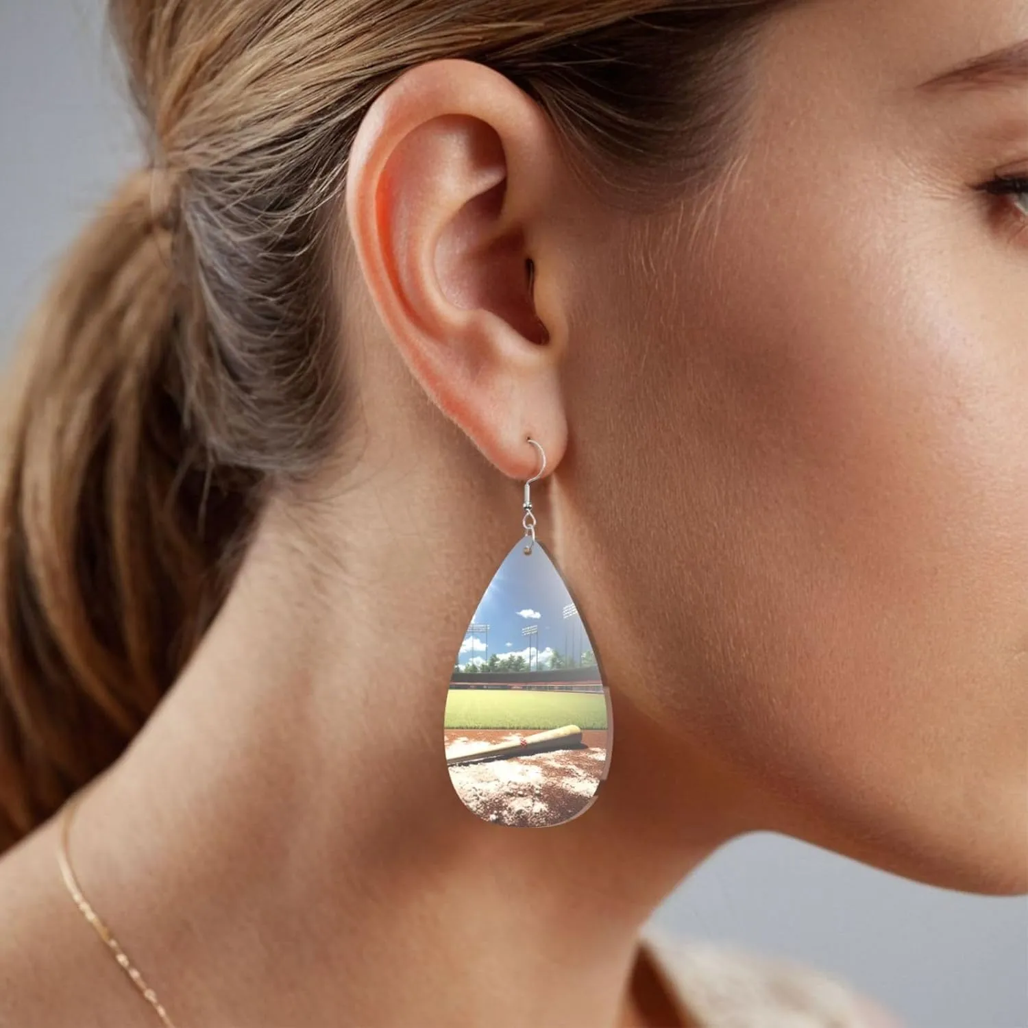 Stylish Drop-Shaped Acrylic Earrings Lightweight Printed Teardrop Dangle Earrings for Women (Baseball Sports Field)
