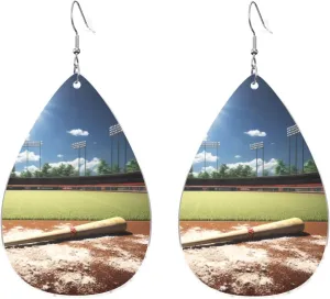 Stylish Drop-Shaped Acrylic Earrings Lightweight Printed Teardrop Dangle Earrings for Women (Baseball Sports Field)