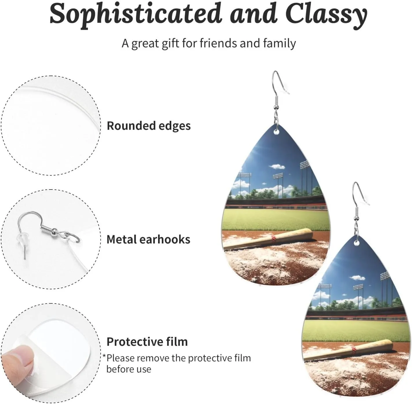 Stylish Drop-Shaped Acrylic Earrings Lightweight Printed Teardrop Dangle Earrings for Women (Baseball Sports Field)