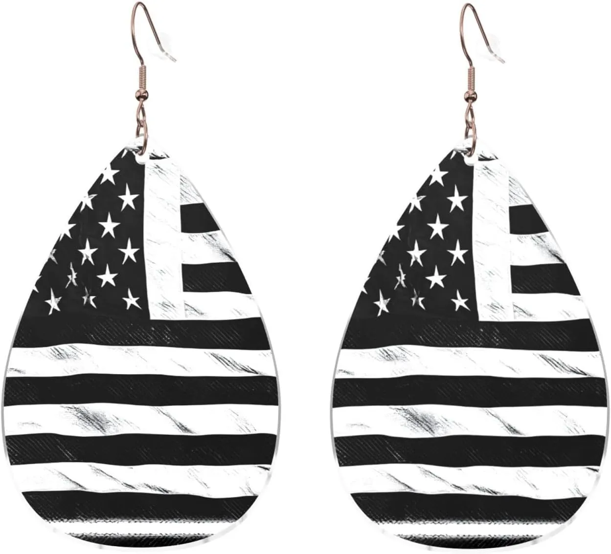 Stylish Drop-Shaped Acrylic Earrings Lightweight Printed Teardrop Dangle Earrings for Women (Black and White Flag)