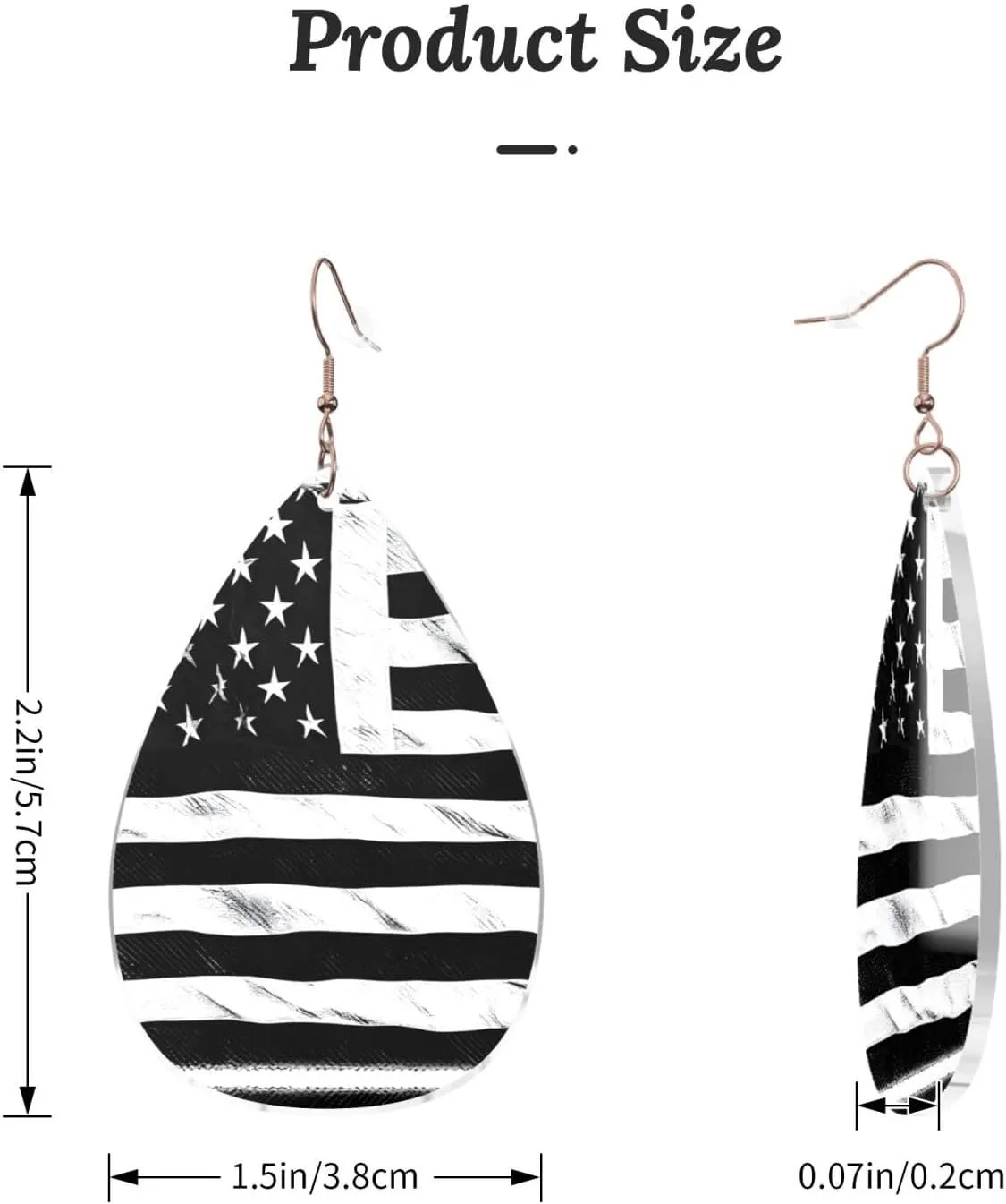 Stylish Drop-Shaped Acrylic Earrings Lightweight Printed Teardrop Dangle Earrings for Women (Black and White Flag)