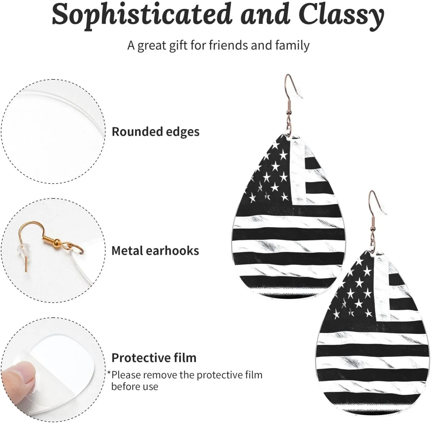 Stylish Drop-Shaped Acrylic Earrings Lightweight Printed Teardrop Dangle Earrings for Women (Black and White Flag)