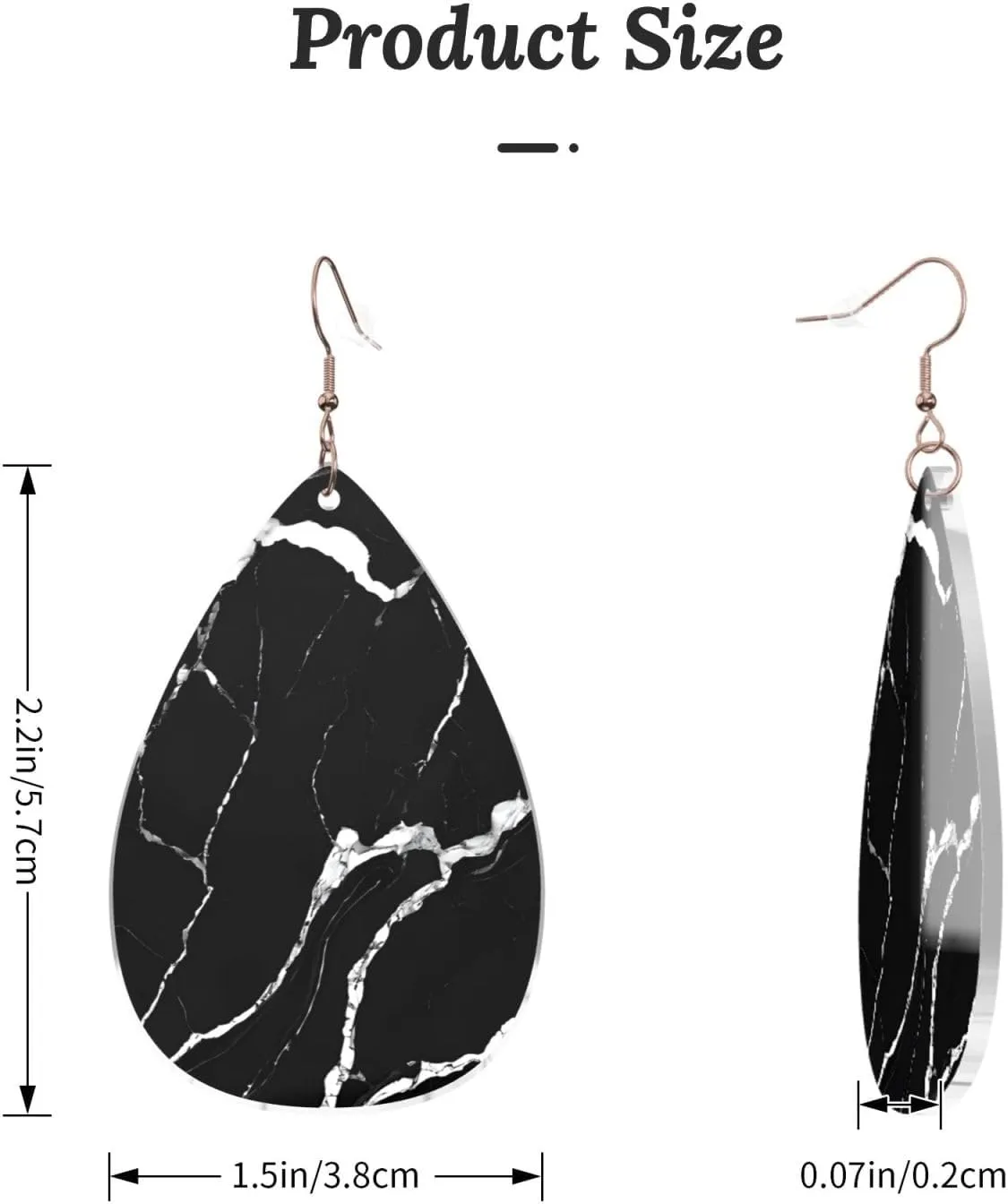 Stylish Drop-Shaped Acrylic Earrings Lightweight Printed Teardrop Dangle Earrings for Women (Black Gold Marble)
