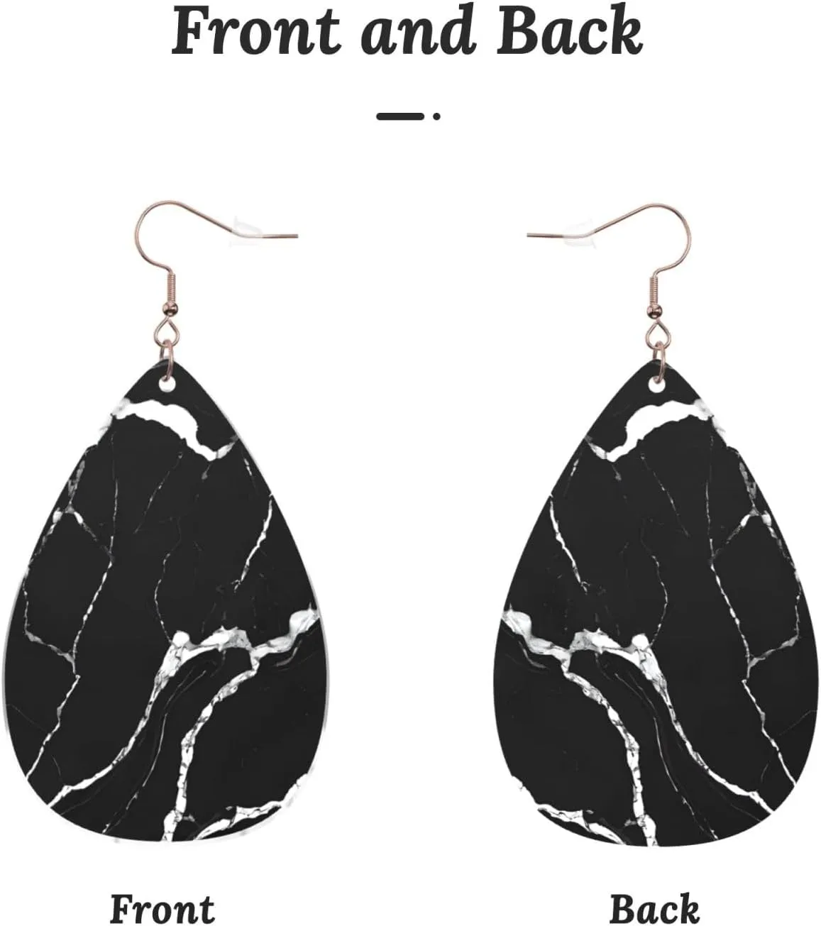 Stylish Drop-Shaped Acrylic Earrings Lightweight Printed Teardrop Dangle Earrings for Women (Black Gold Marble)