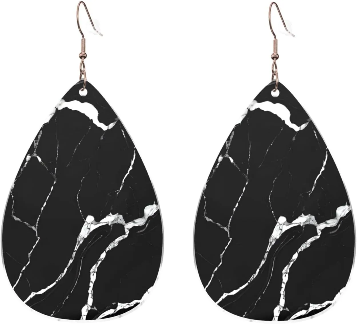 Stylish Drop-Shaped Acrylic Earrings Lightweight Printed Teardrop Dangle Earrings for Women (Black Gold Marble)