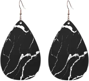 Stylish Drop-Shaped Acrylic Earrings Lightweight Printed Teardrop Dangle Earrings for Women (Black Gold Marble)