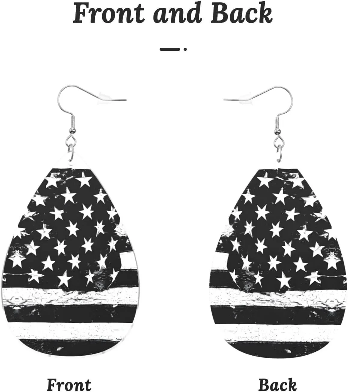 Stylish Drop-Shaped Acrylic Earrings Lightweight Printed Teardrop Dangle Earrings for Women (Black White Flag)