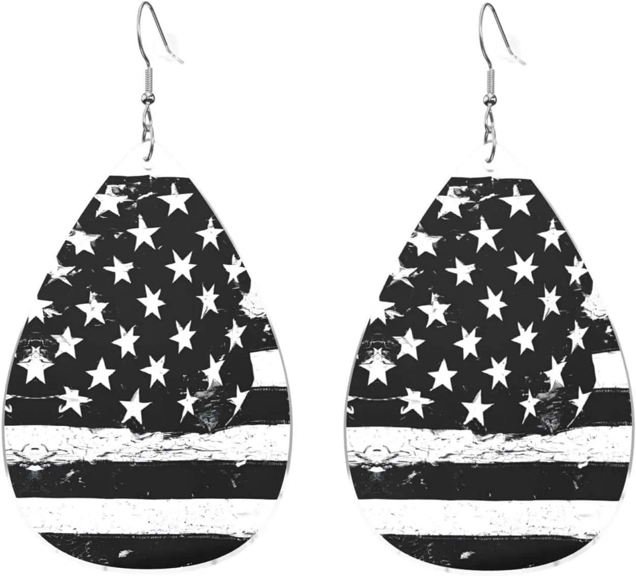 Stylish Drop-Shaped Acrylic Earrings Lightweight Printed Teardrop Dangle Earrings for Women (Black White Flag)
