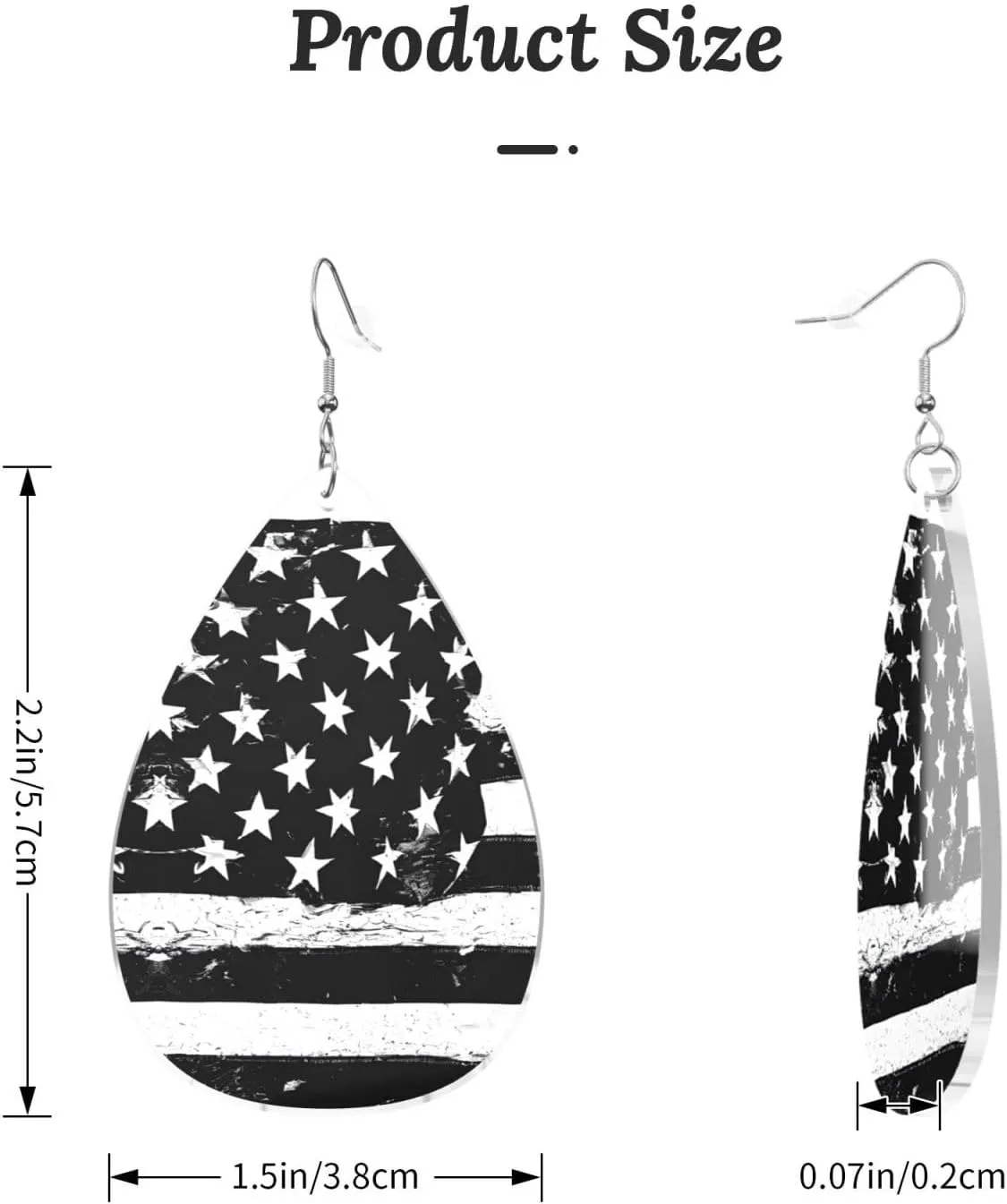 Stylish Drop-Shaped Acrylic Earrings Lightweight Printed Teardrop Dangle Earrings for Women (Black White Flag)