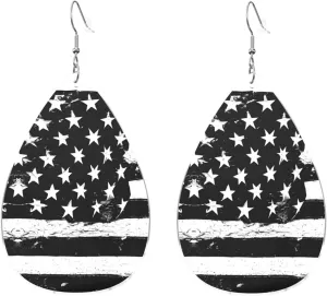 Stylish Drop-Shaped Acrylic Earrings Lightweight Printed Teardrop Dangle Earrings for Women (Black White Flag)