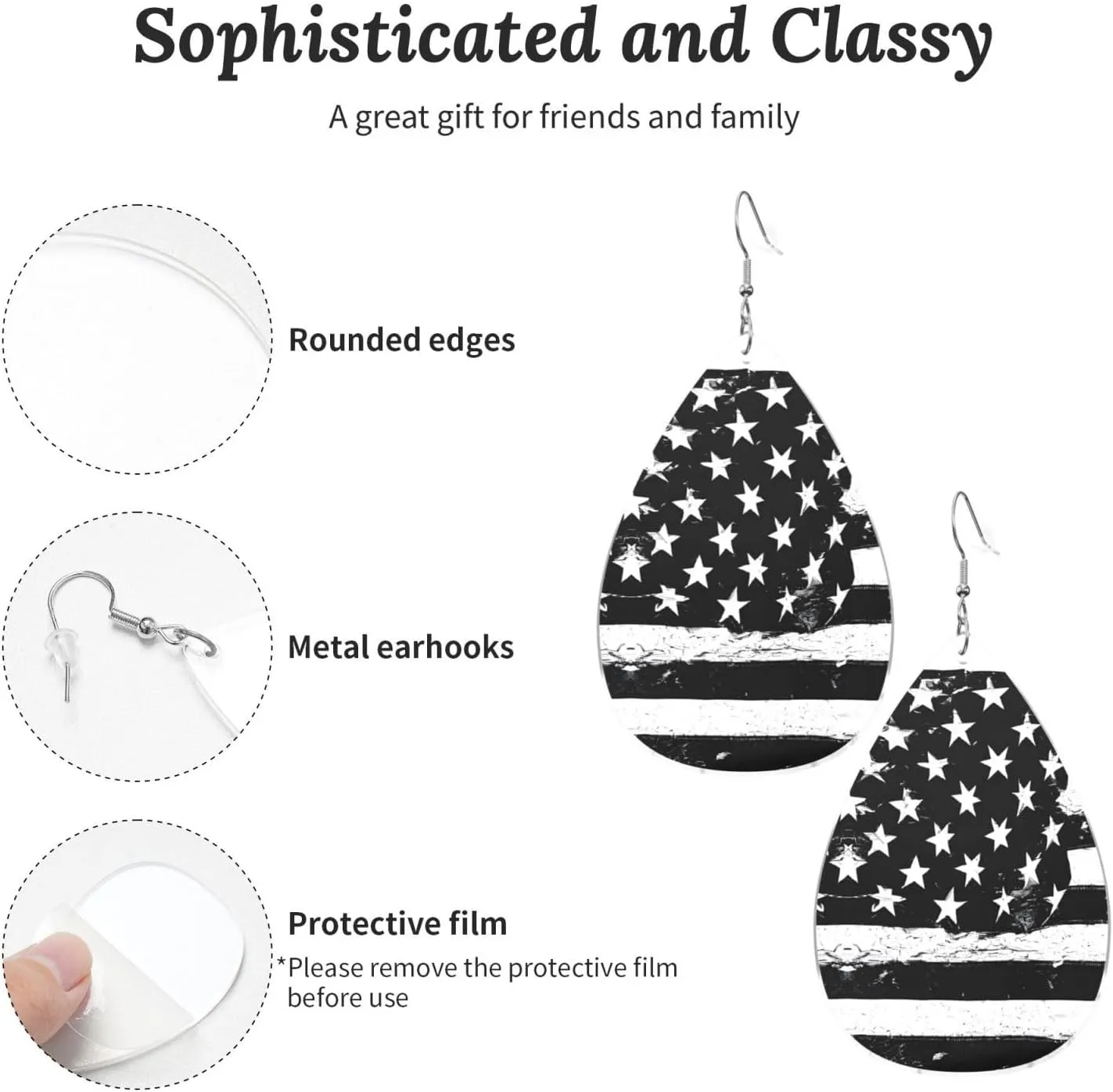 Stylish Drop-Shaped Acrylic Earrings Lightweight Printed Teardrop Dangle Earrings for Women (Black White Flag)