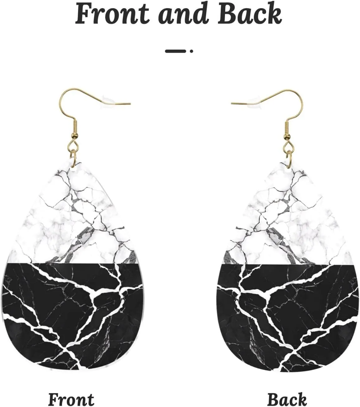 Stylish Drop-Shaped Acrylic Earrings Lightweight Printed Teardrop Dangle Earrings for Women (Black White Marble)