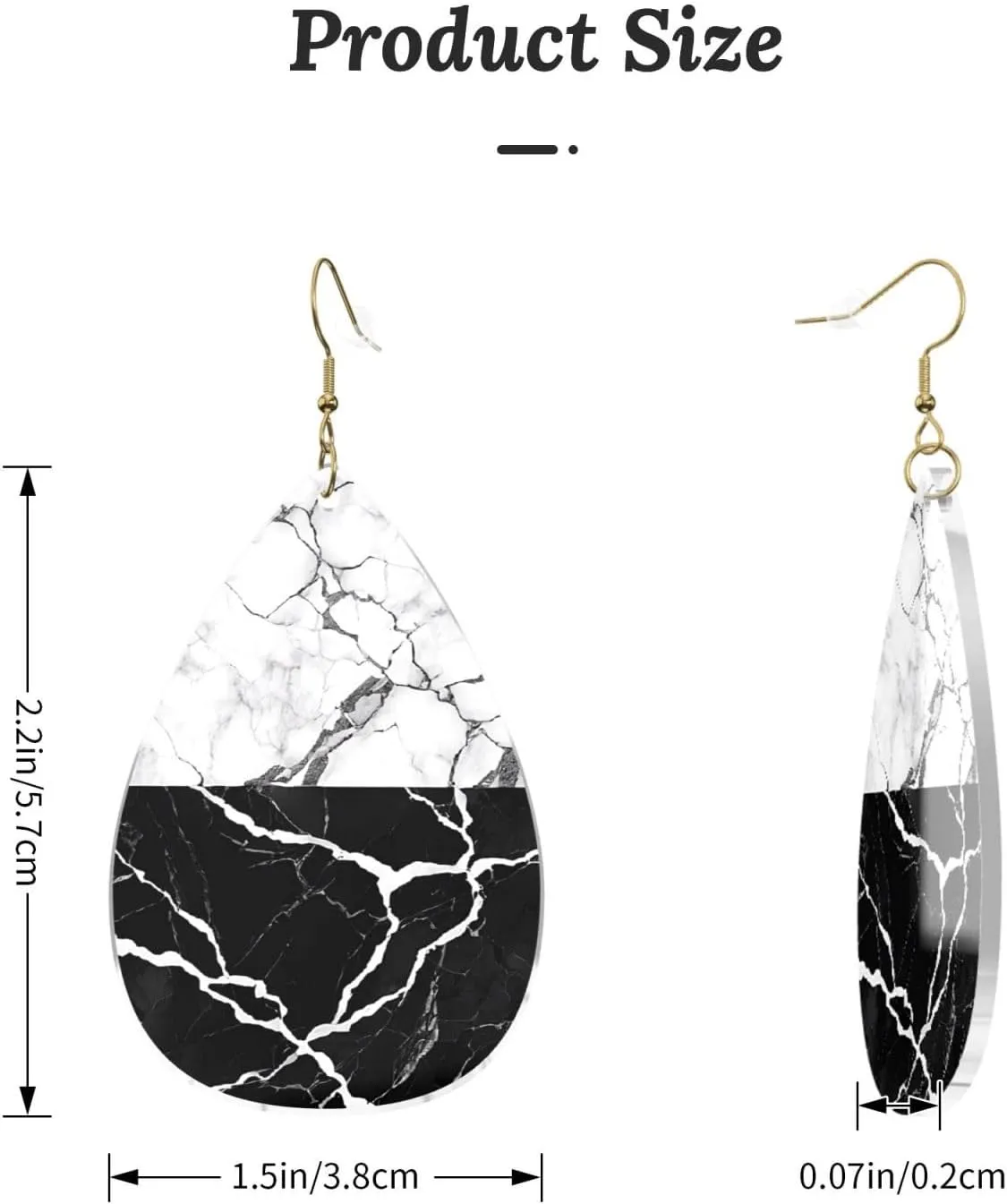 Stylish Drop-Shaped Acrylic Earrings Lightweight Printed Teardrop Dangle Earrings for Women (Black White Marble)