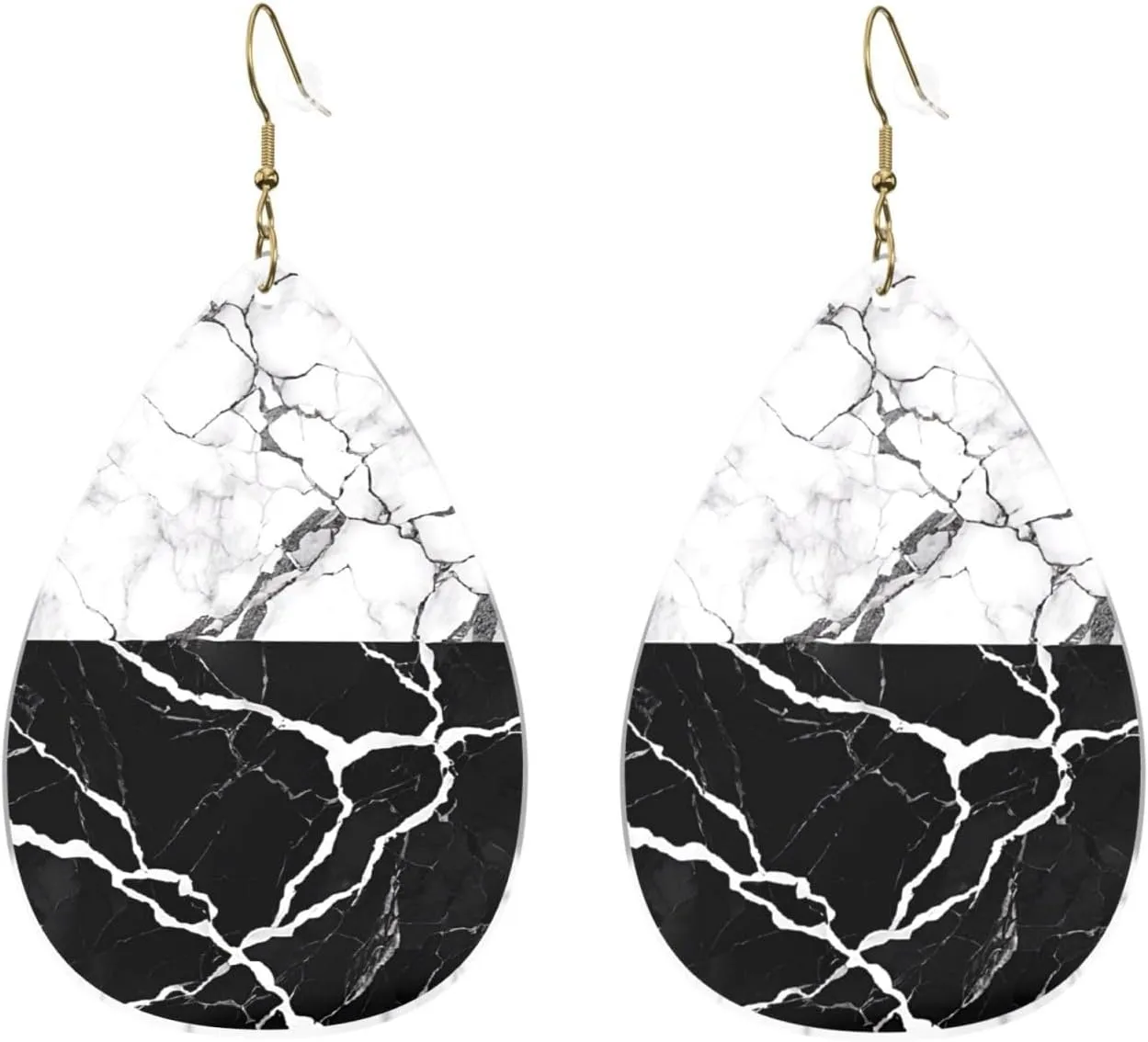 Stylish Drop-Shaped Acrylic Earrings Lightweight Printed Teardrop Dangle Earrings for Women (Black White Marble)