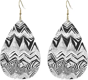 Stylish Drop-Shaped Acrylic Earrings Lightweight Printed Teardrop Dangle Earrings for Women (Black White Tan Zigzag)