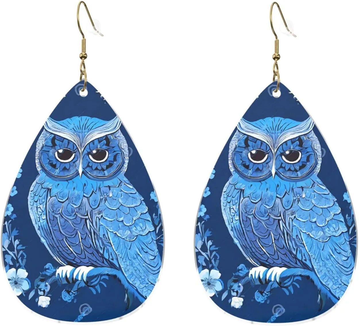 Stylish Drop-Shaped Acrylic Earrings Lightweight Printed Teardrop Dangle Earrings for Women (Blue Owl)