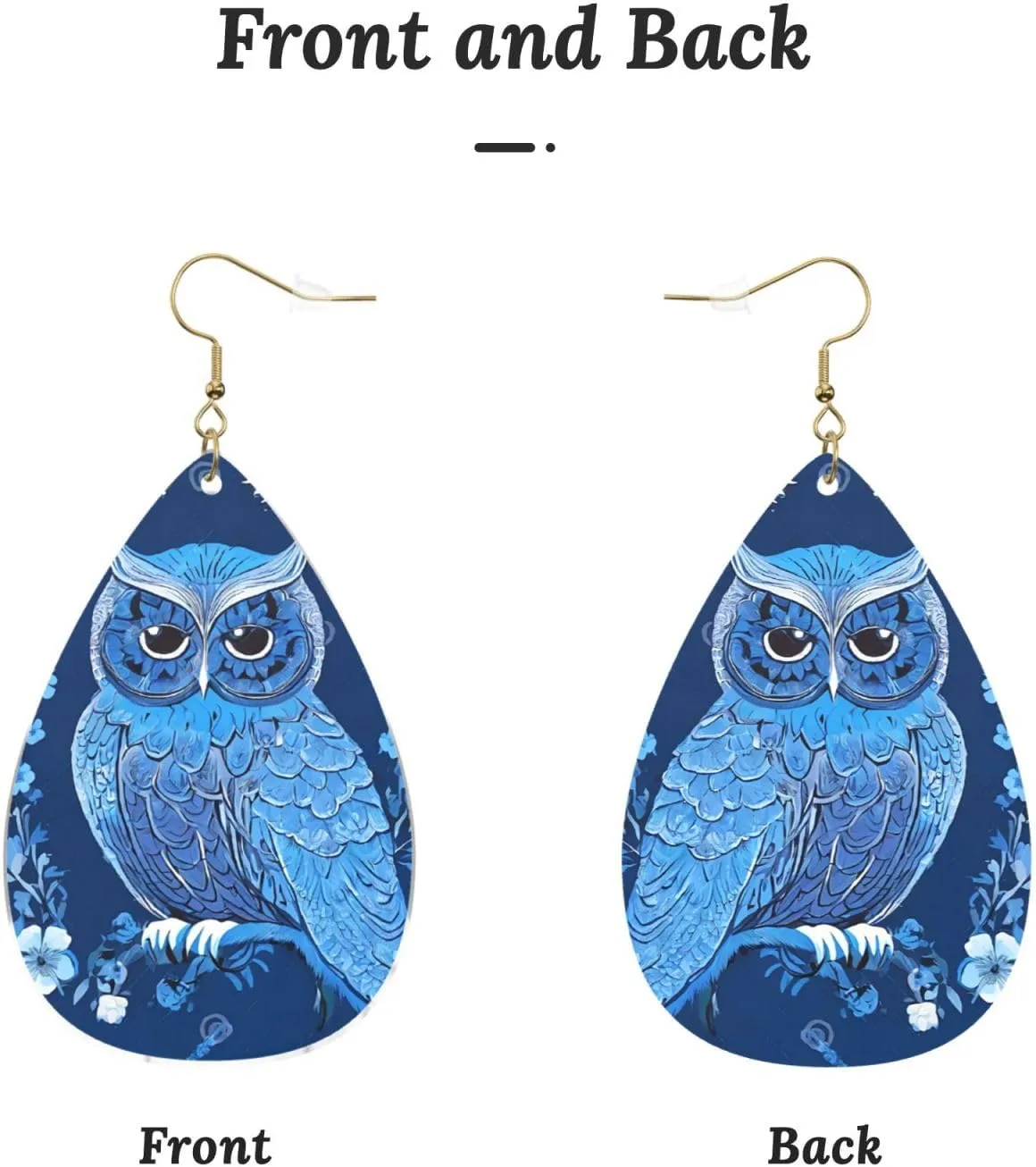 Stylish Drop-Shaped Acrylic Earrings Lightweight Printed Teardrop Dangle Earrings for Women (Blue Owl)