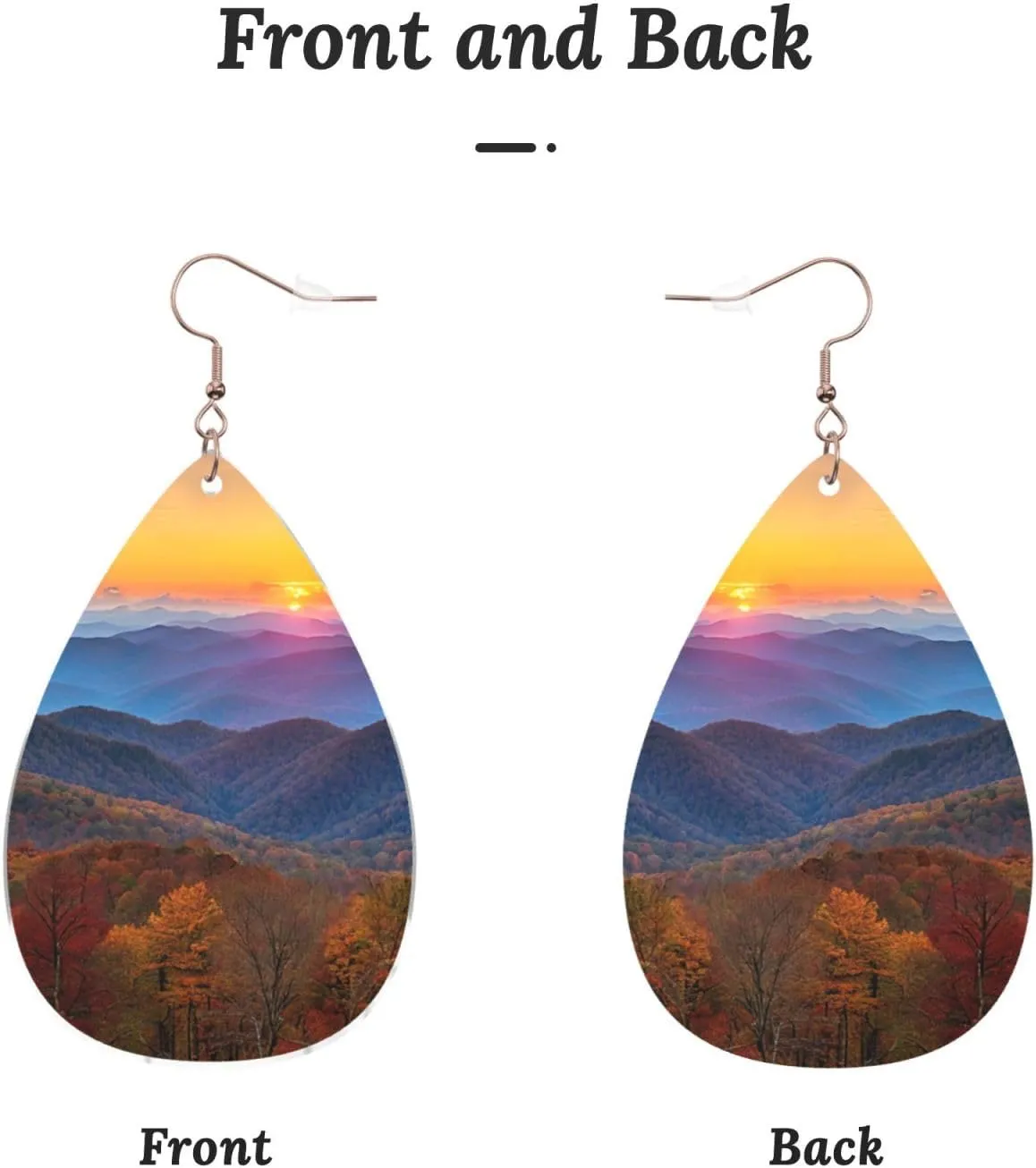 Stylish Drop-Shaped Acrylic Earrings Lightweight Printed Teardrop Dangle Earrings for Women (Blue Ridge Parkway Mountains)
