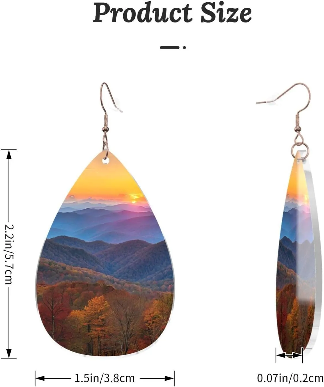 Stylish Drop-Shaped Acrylic Earrings Lightweight Printed Teardrop Dangle Earrings for Women (Blue Ridge Parkway Mountains)