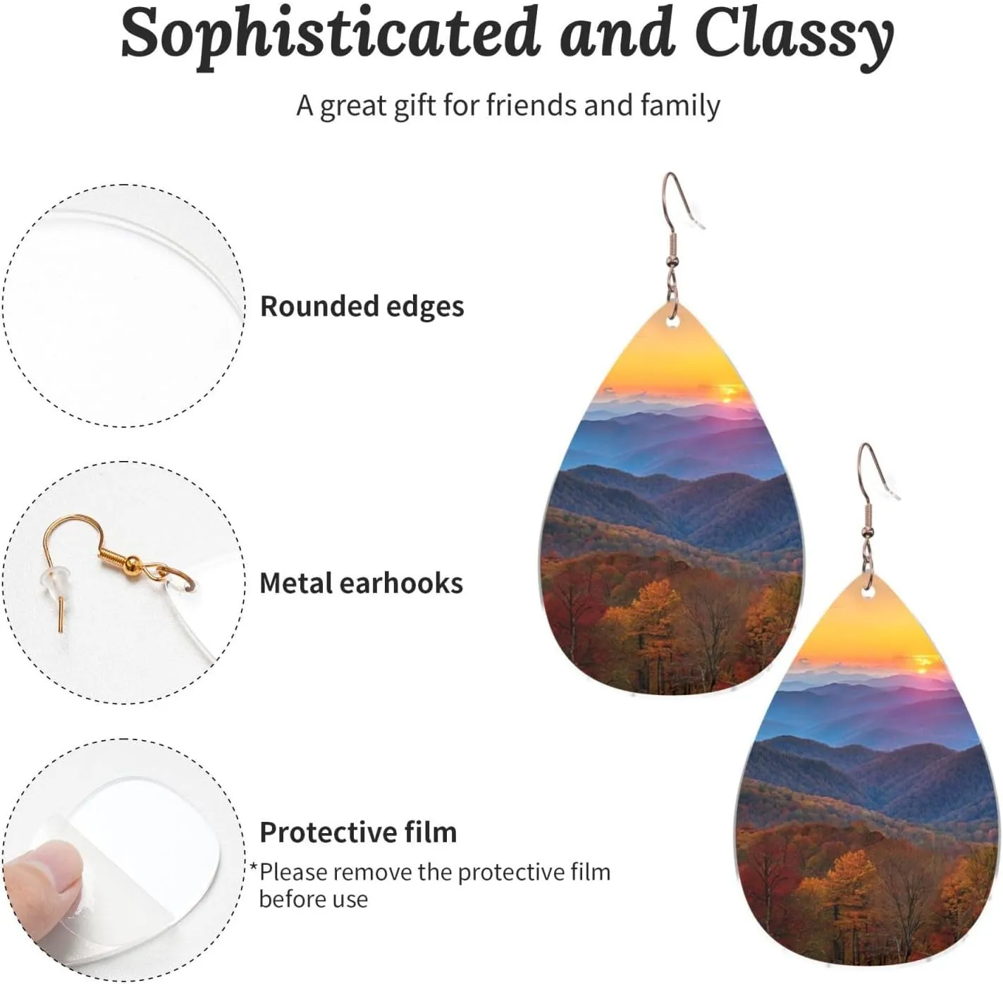 Stylish Drop-Shaped Acrylic Earrings Lightweight Printed Teardrop Dangle Earrings for Women (Blue Ridge Parkway Mountains)
