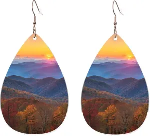 Stylish Drop-Shaped Acrylic Earrings Lightweight Printed Teardrop Dangle Earrings for Women (Blue Ridge Parkway Mountains)
