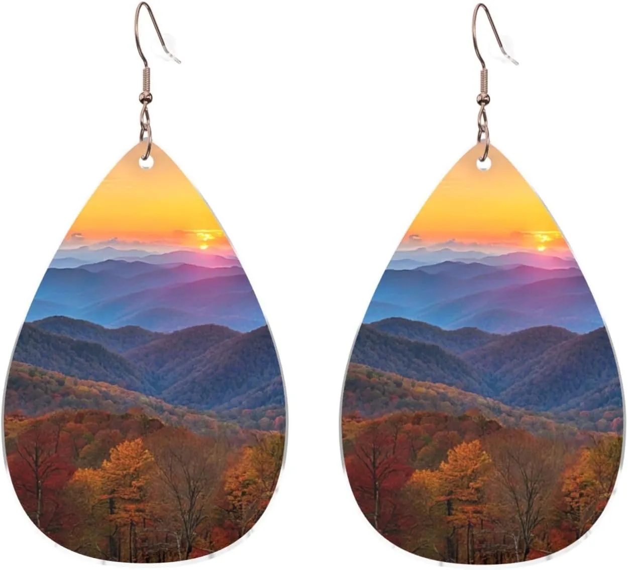 Stylish Drop-Shaped Acrylic Earrings Lightweight Printed Teardrop Dangle Earrings for Women (Blue Ridge Parkway Mountains)