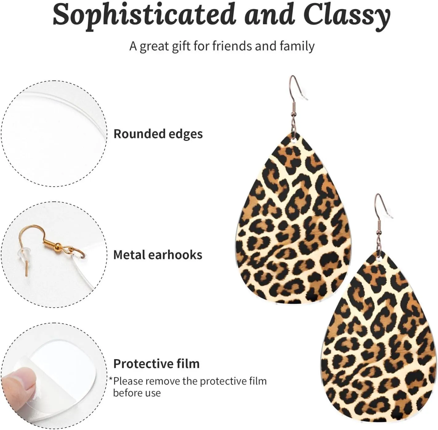 Stylish Drop-Shaped Acrylic Earrings Lightweight Printed Teardrop Dangle Earrings for Women (Brown Pattern Leopard)