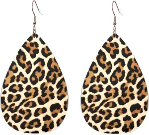 Stylish Drop-Shaped Acrylic Earrings Lightweight Printed Teardrop Dangle Earrings for Women (Brown Pattern Leopard)