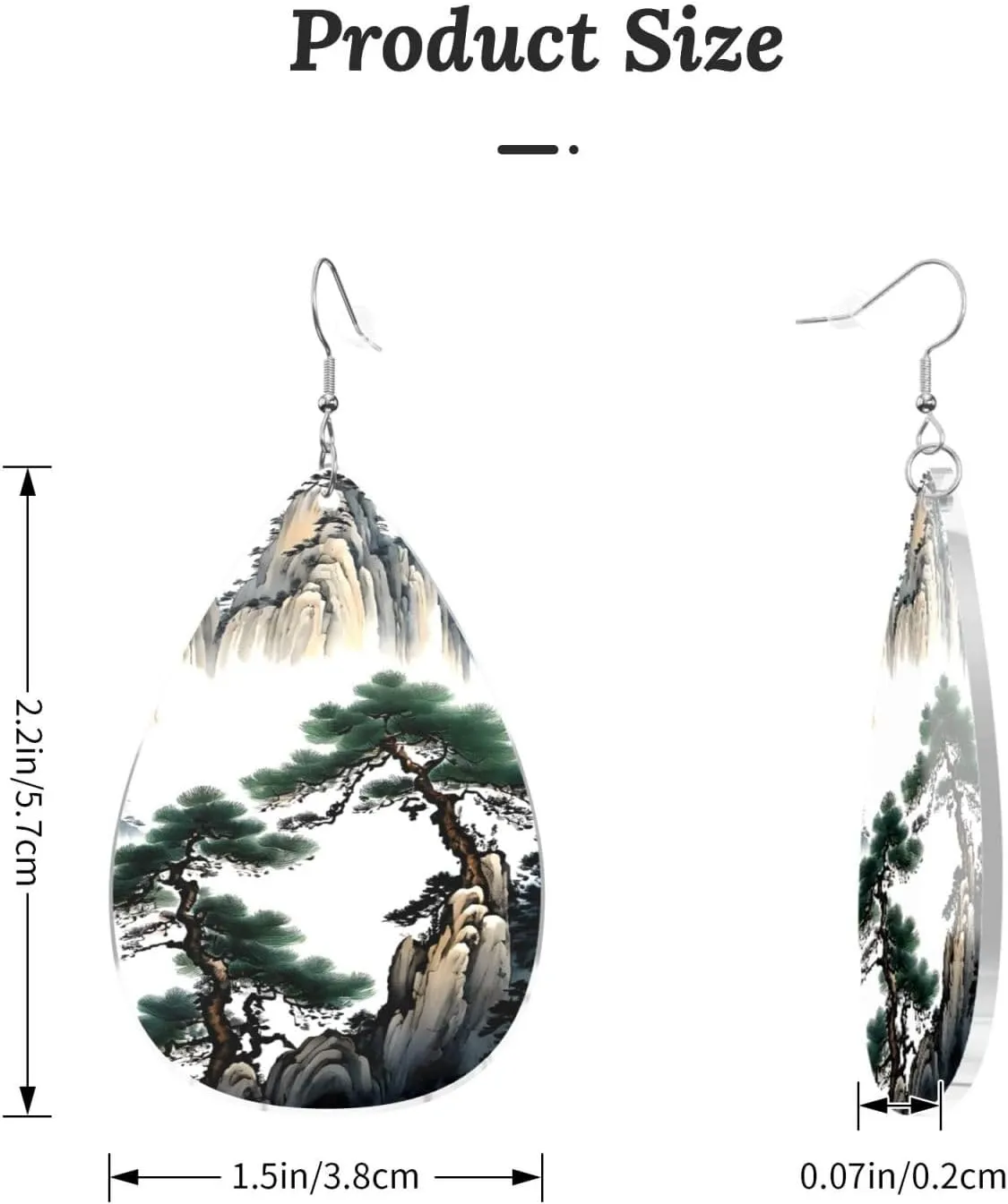 Stylish Drop-Shaped Acrylic Earrings Lightweight Printed Teardrop Dangle Earrings for Women (Chinese Landscape Painting)