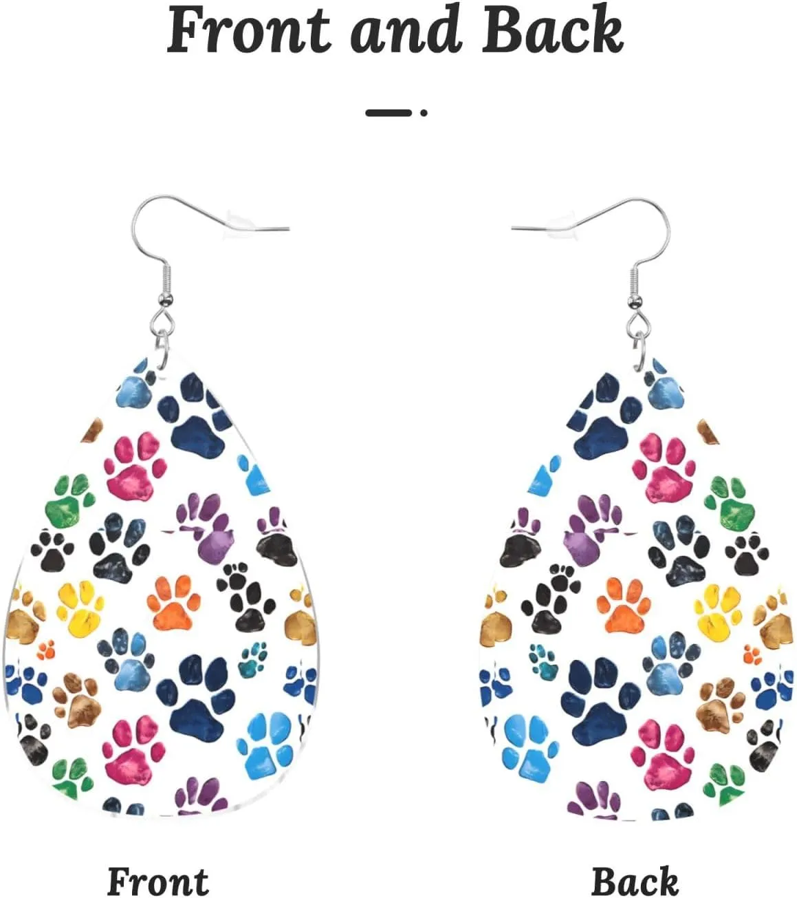 Stylish Drop-Shaped Acrylic Earrings Lightweight Printed Teardrop Dangle Earrings for Women (Colorful Dog Print)