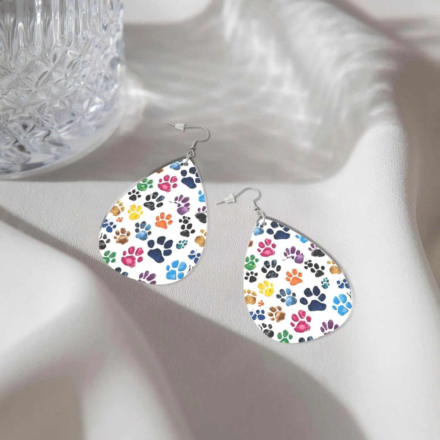 Stylish Drop-Shaped Acrylic Earrings Lightweight Printed Teardrop Dangle Earrings for Women (Colorful Dog Print)