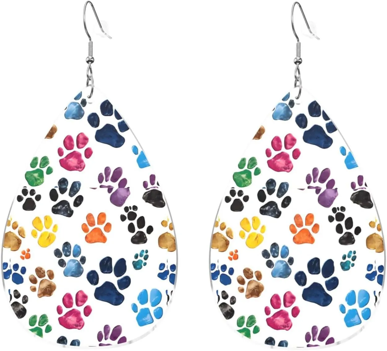 Stylish Drop-Shaped Acrylic Earrings Lightweight Printed Teardrop Dangle Earrings for Women (Colorful Dog Print)