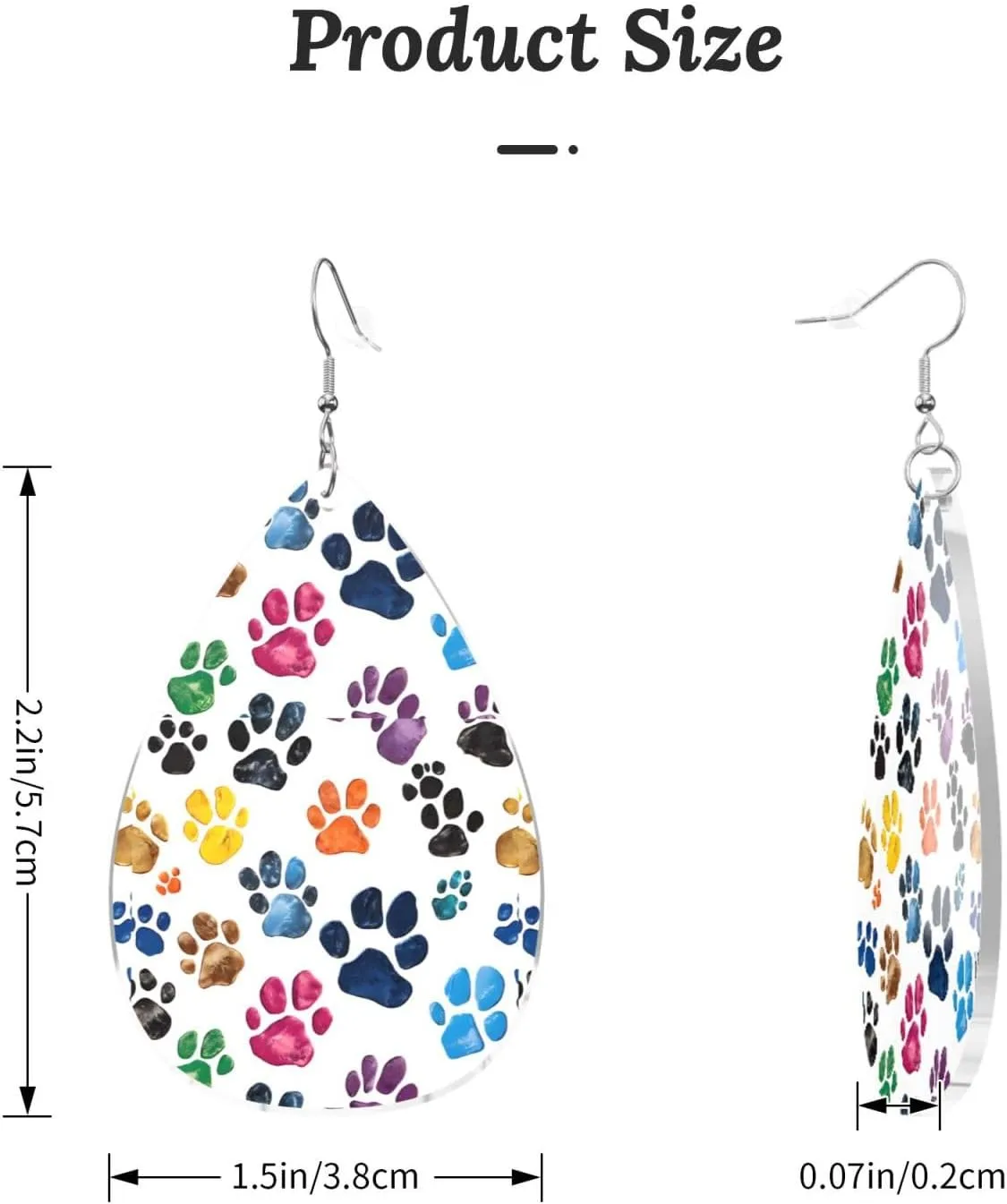 Stylish Drop-Shaped Acrylic Earrings Lightweight Printed Teardrop Dangle Earrings for Women (Colorful Dog Print)