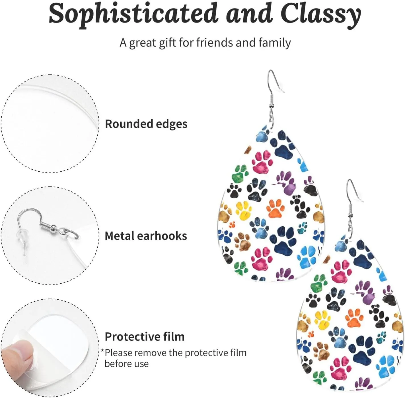 Stylish Drop-Shaped Acrylic Earrings Lightweight Printed Teardrop Dangle Earrings for Women (Colorful Dog Print)