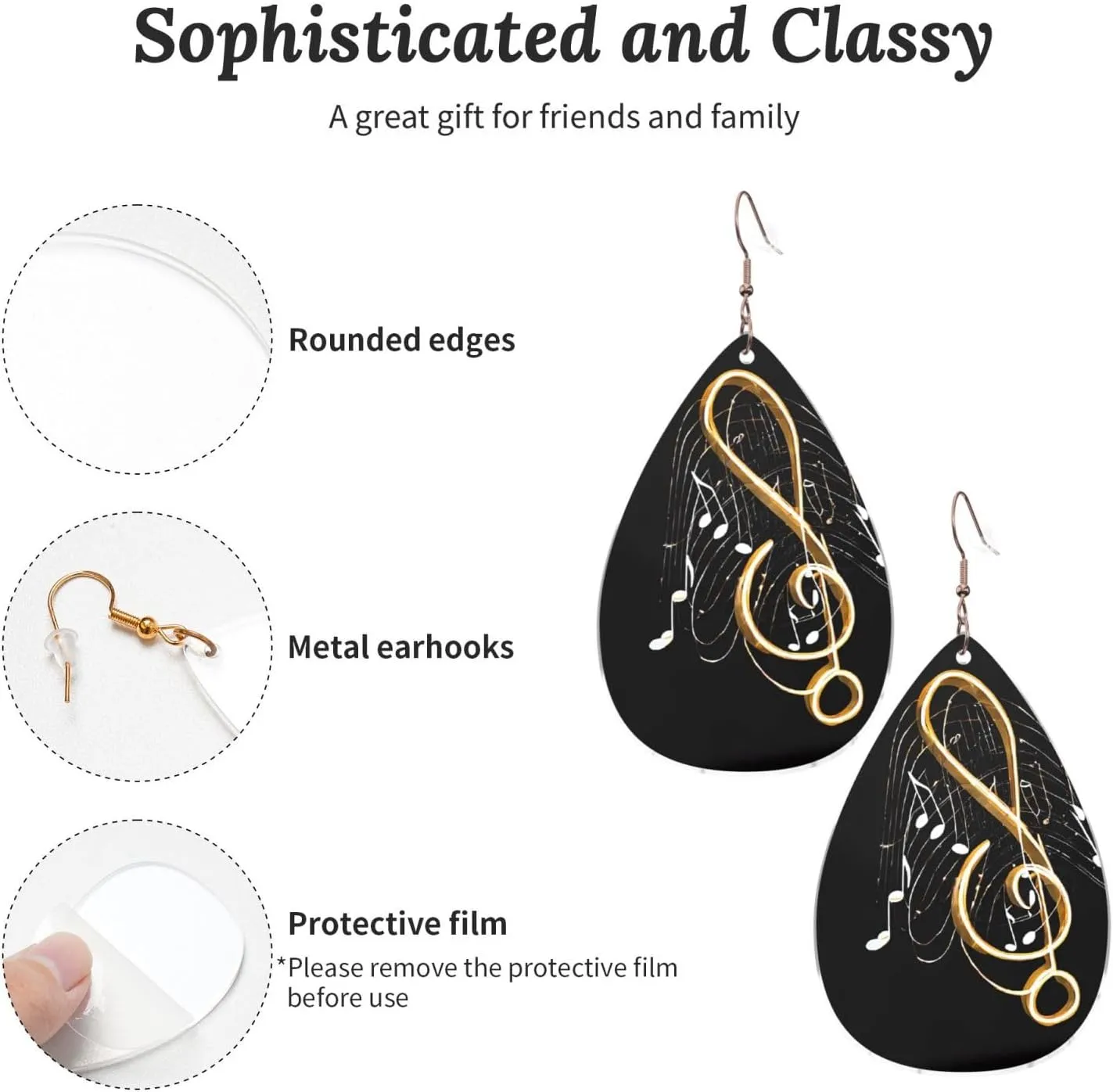 Stylish Drop-Shaped Acrylic Earrings Lightweight Printed Teardrop Dangle Earrings for Women (Colorful Music)
