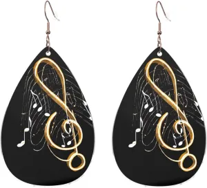 Stylish Drop-Shaped Acrylic Earrings Lightweight Printed Teardrop Dangle Earrings for Women (Colorful Music)