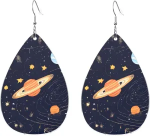 Stylish Drop-Shaped Acrylic Earrings Lightweight Printed Teardrop Dangle Earrings for Women (Constellation Star Clusters)