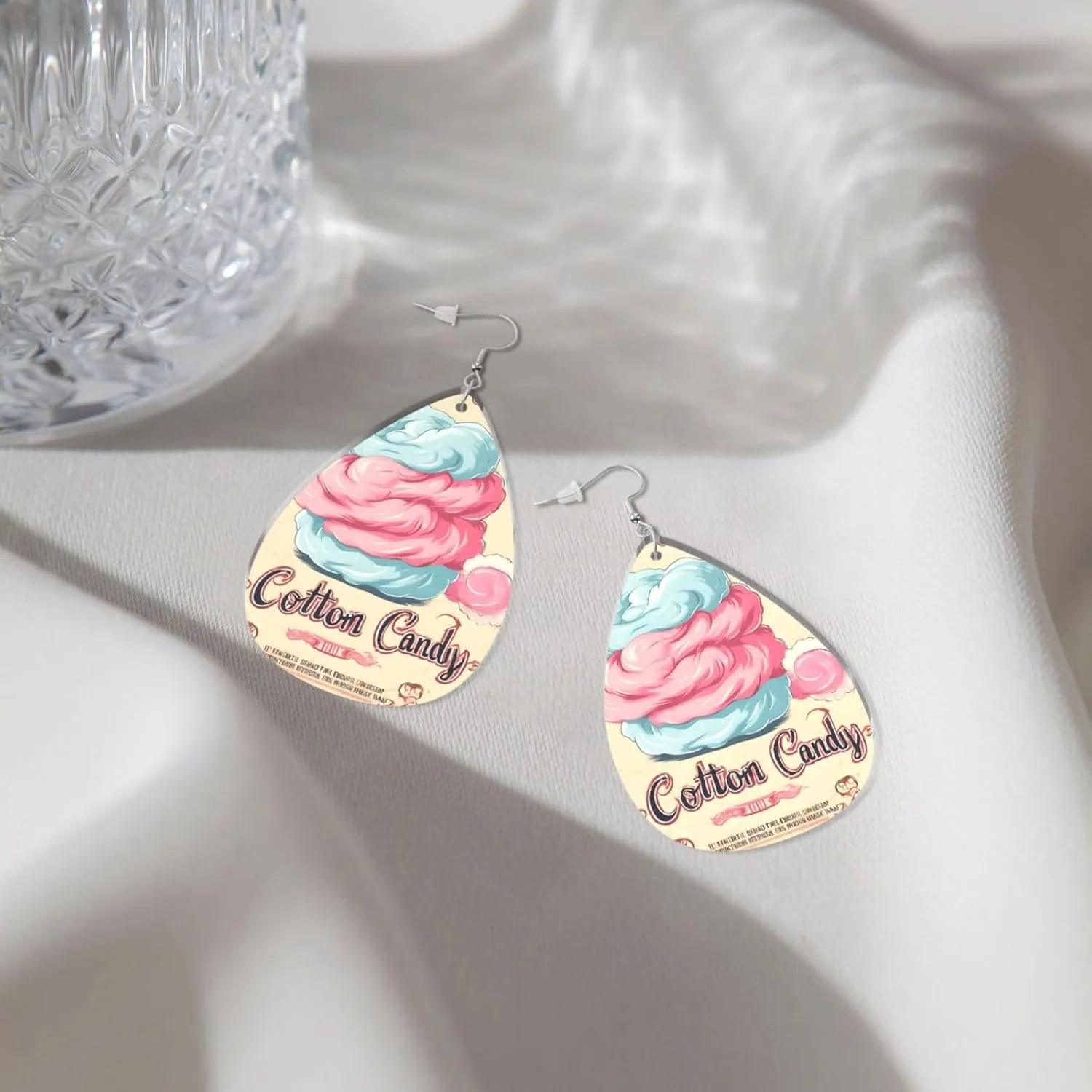 Stylish Drop-Shaped Acrylic Earrings Lightweight Printed Teardrop Dangle Earrings for Women (Cotton Candy Print)