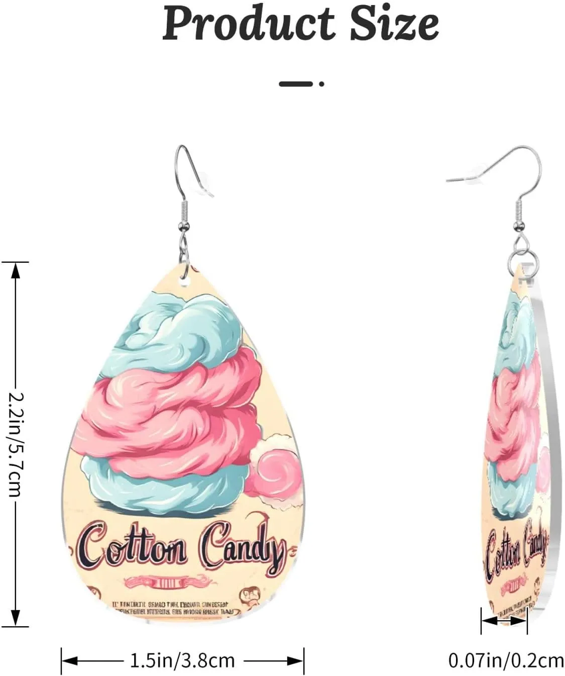 Stylish Drop-Shaped Acrylic Earrings Lightweight Printed Teardrop Dangle Earrings for Women (Cotton Candy Print)