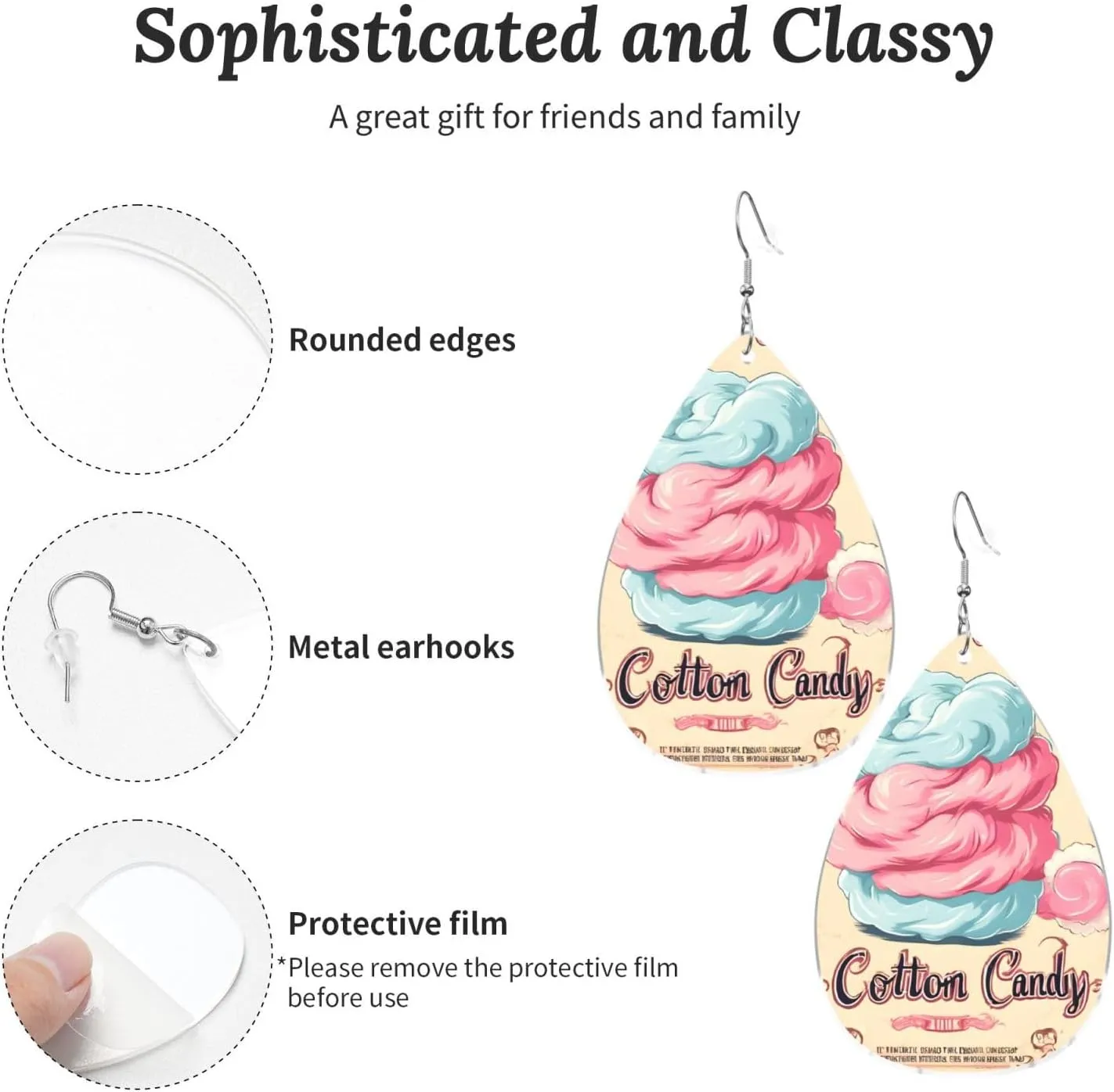 Stylish Drop-Shaped Acrylic Earrings Lightweight Printed Teardrop Dangle Earrings for Women (Cotton Candy Print)