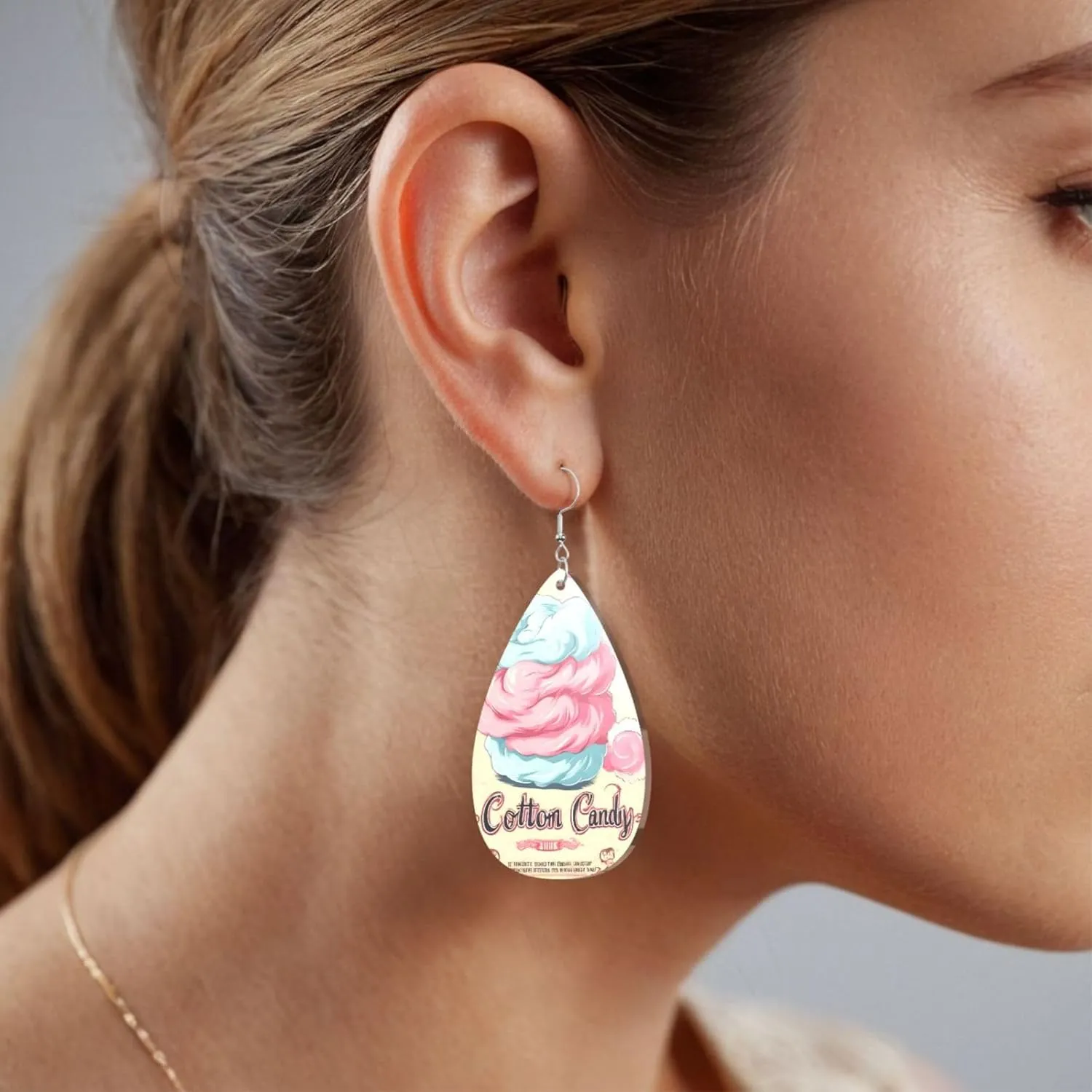 Stylish Drop-Shaped Acrylic Earrings Lightweight Printed Teardrop Dangle Earrings for Women (Cotton Candy Print)