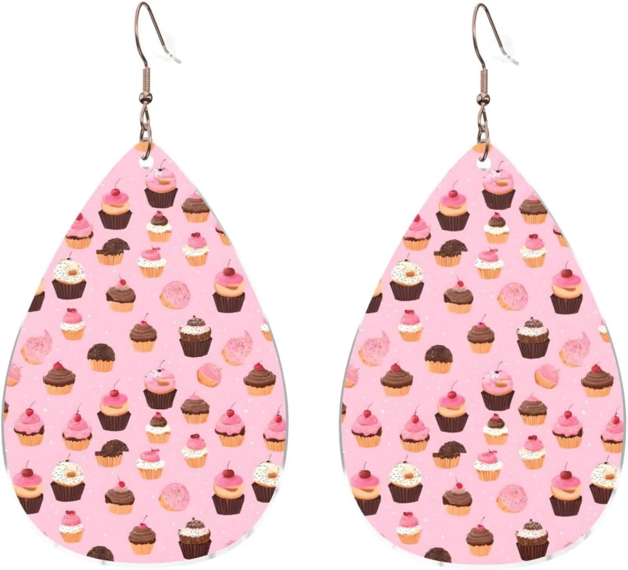 Stylish Drop-Shaped Acrylic Earrings Lightweight Printed Teardrop Dangle Earrings for Women (Cupcakes Donuts)