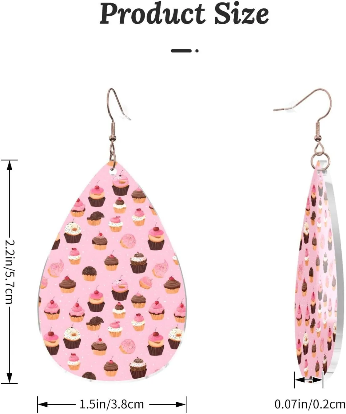 Stylish Drop-Shaped Acrylic Earrings Lightweight Printed Teardrop Dangle Earrings for Women (Cupcakes Donuts)