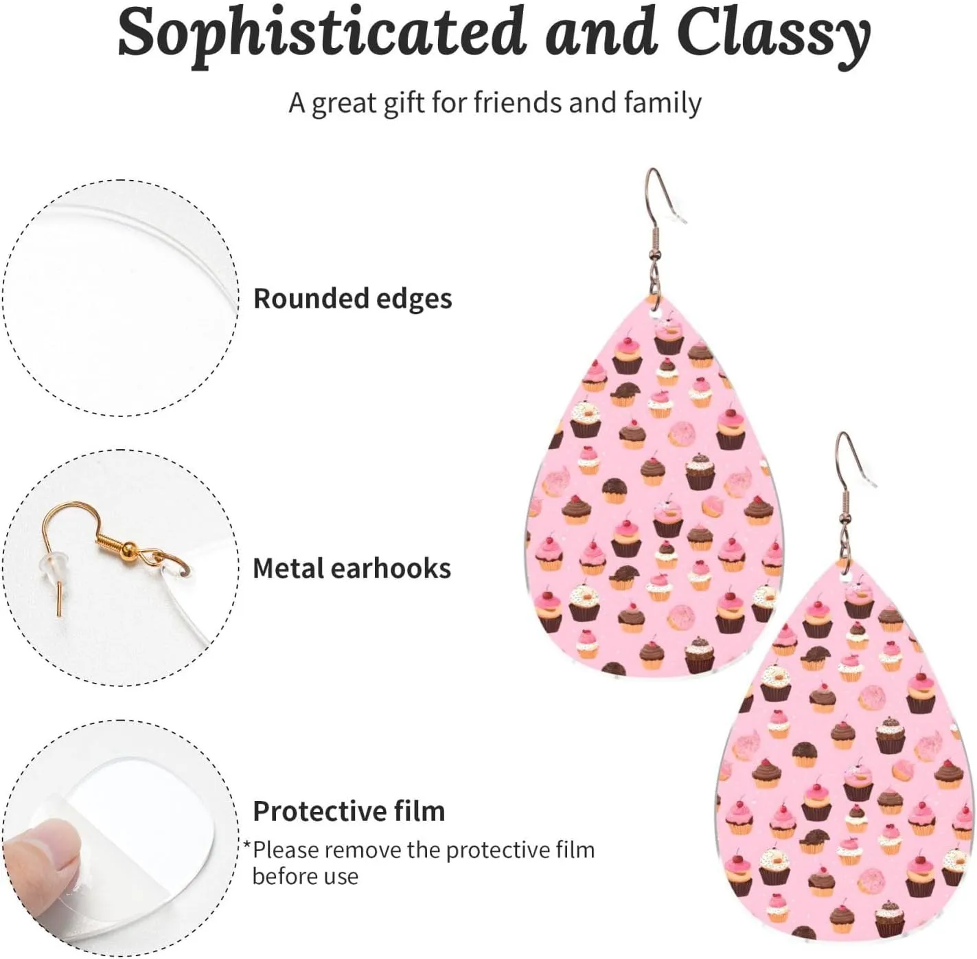 Stylish Drop-Shaped Acrylic Earrings Lightweight Printed Teardrop Dangle Earrings for Women (Cupcakes Donuts)