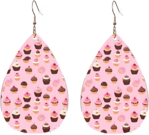 Stylish Drop-Shaped Acrylic Earrings Lightweight Printed Teardrop Dangle Earrings for Women (Cupcakes Donuts)
