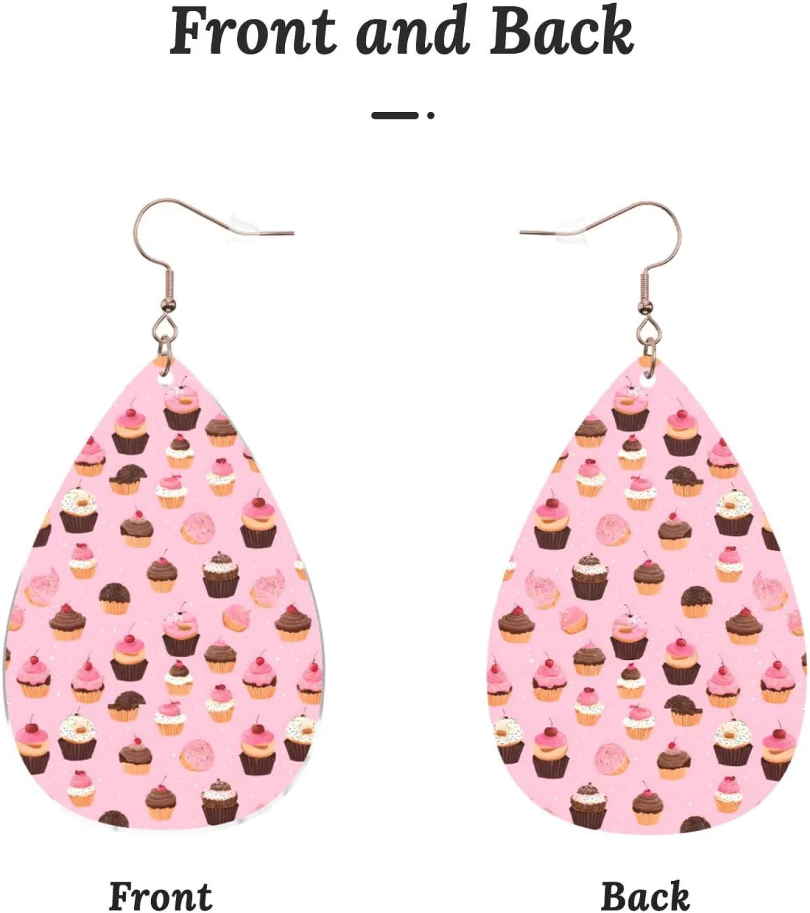 Stylish Drop-Shaped Acrylic Earrings Lightweight Printed Teardrop Dangle Earrings for Women (Cupcakes Donuts)