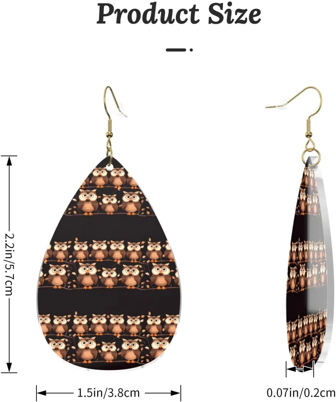 Stylish Drop-Shaped Acrylic Earrings Lightweight Printed Teardrop Dangle Earrings for Women (Cute Brown Cartoon Owls)
