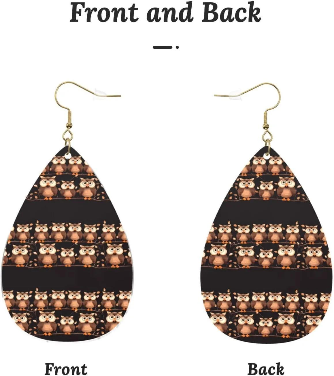 Stylish Drop-Shaped Acrylic Earrings Lightweight Printed Teardrop Dangle Earrings for Women (Cute Brown Cartoon Owls)
