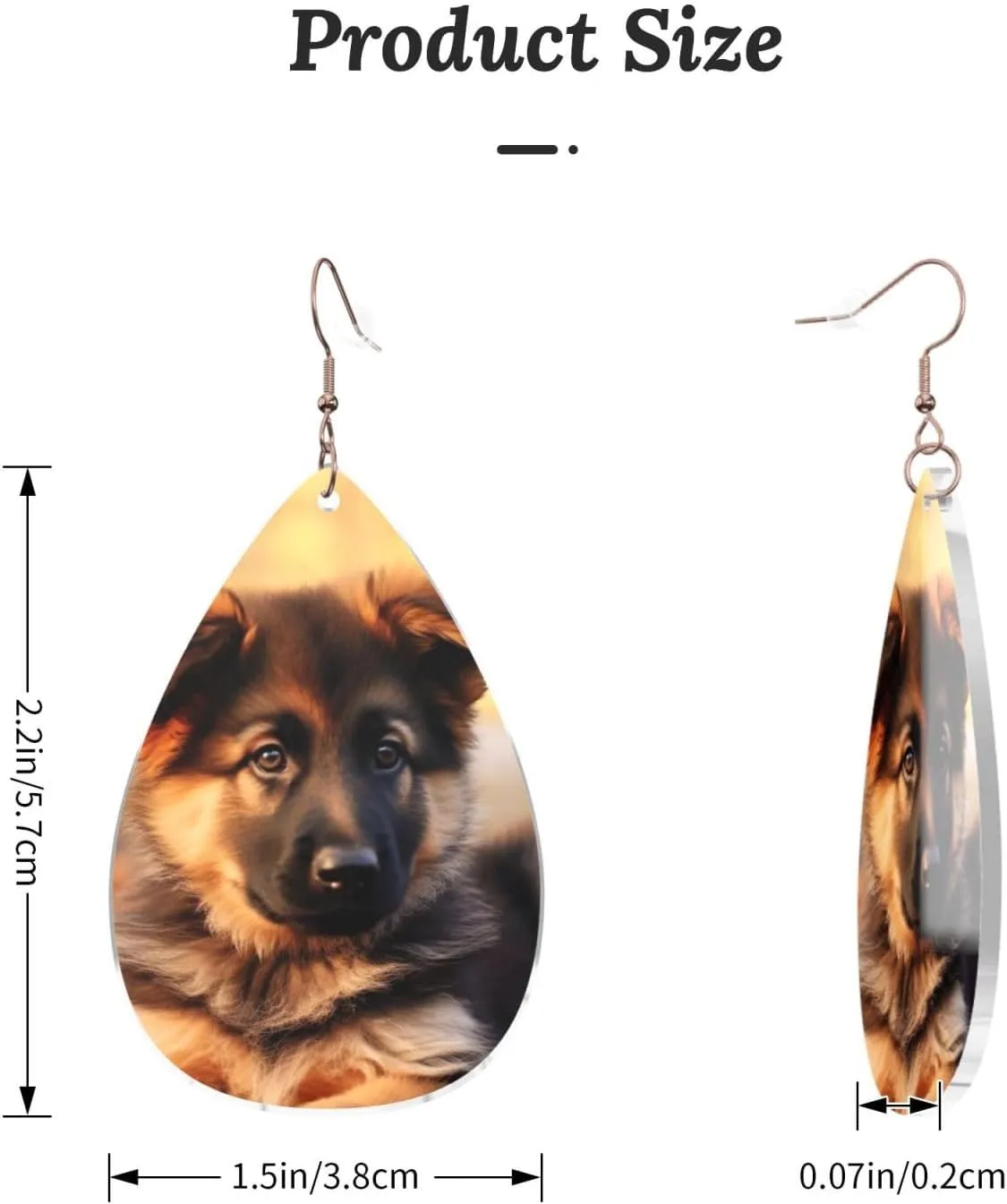 Stylish Drop-Shaped Acrylic Earrings Lightweight Printed Teardrop Dangle Earrings for Women (Cute German Shepherd Puppy)